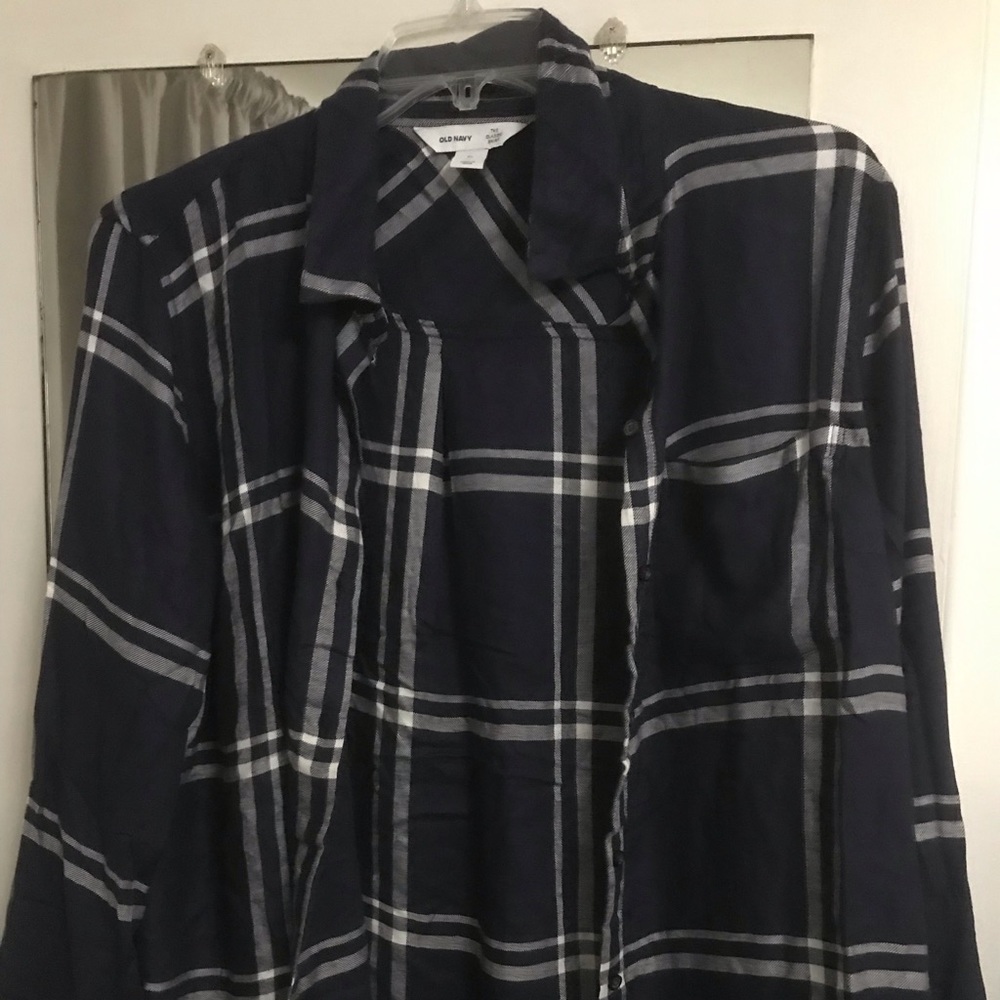 Navy/white plaid button down